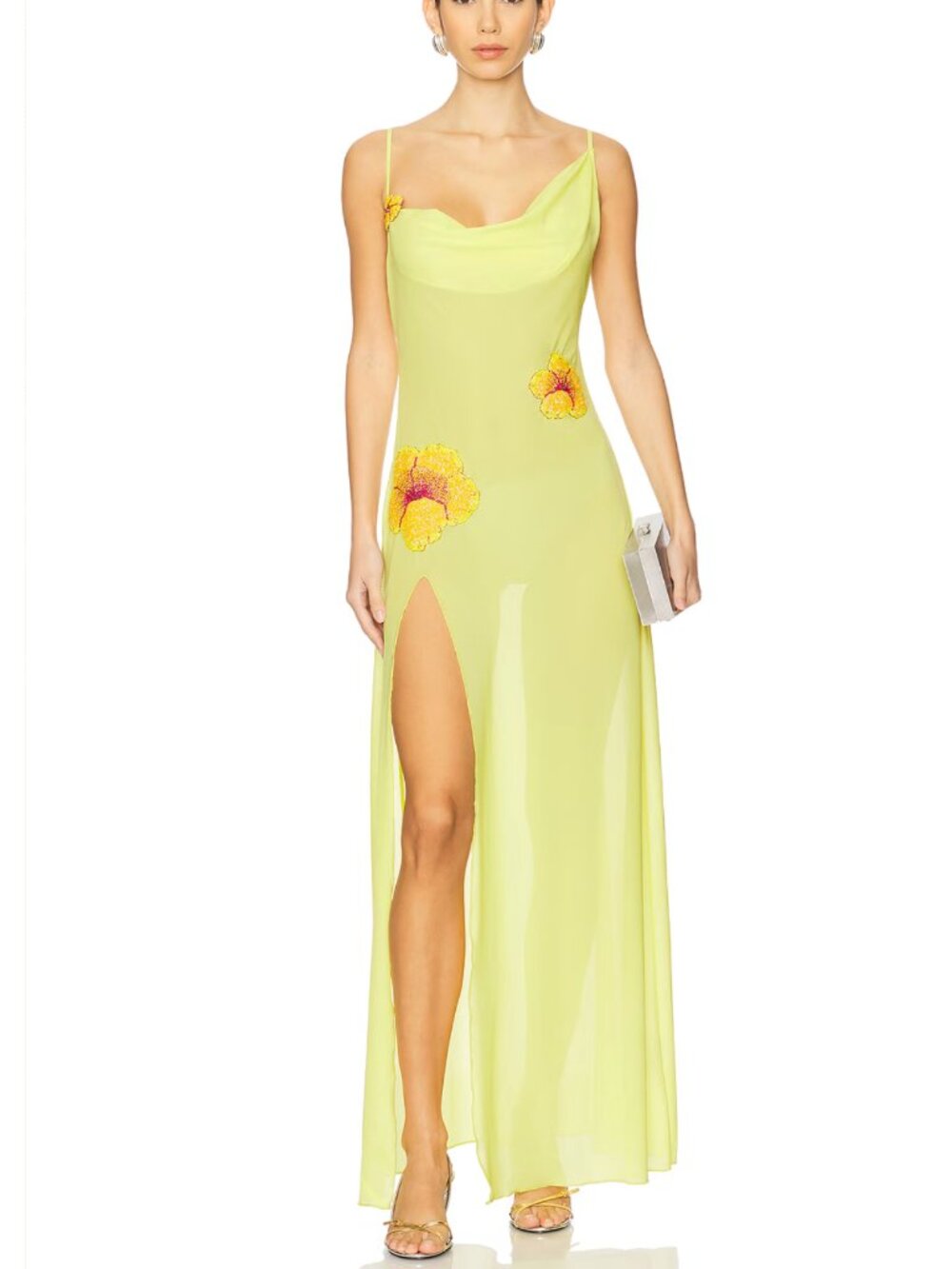 NEW Leslie Amon Galli Hibiscus Maxi Dress in Yellow Sleeveless Formal Sundress